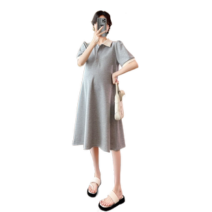 孕妇夏季连衣裙2026新款孕妇装polo领T恤时尚宽松大码夏天裙子女