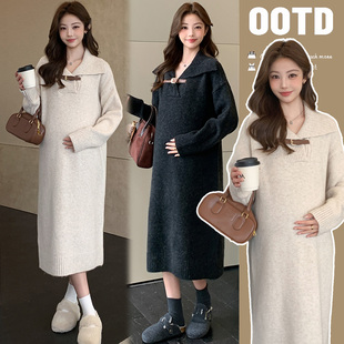 孕妇针织连衣裙冬款2025新款外穿宽松毛衣裙加厚中长款秋冬裙子女