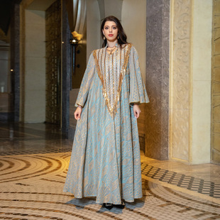 迪拜土豪服装女旅行穿搭袍子中东长袍网纱亮片阿拉伯高级感连衣裙