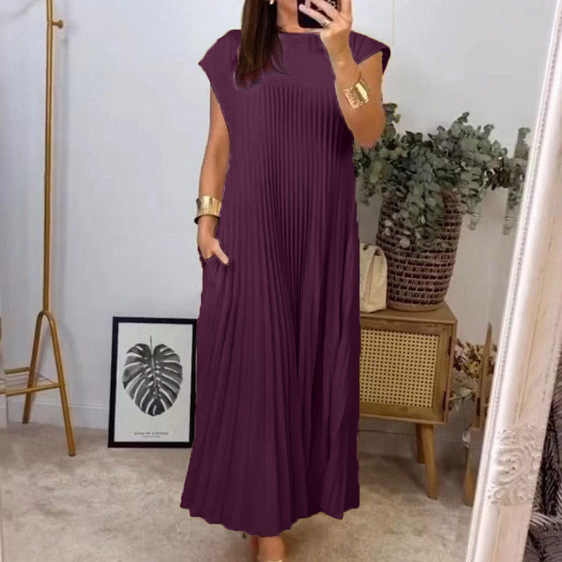 跨境欧美连衣裙女夏宽松垂感显瘦遮肉带口袋休闲外贸懒人裙dress