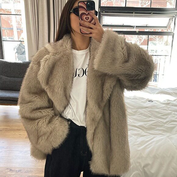 秋冬加厚仿狐狸毛皮草外套女欧美外贸轻奢毛绒上衣Faux fur coat