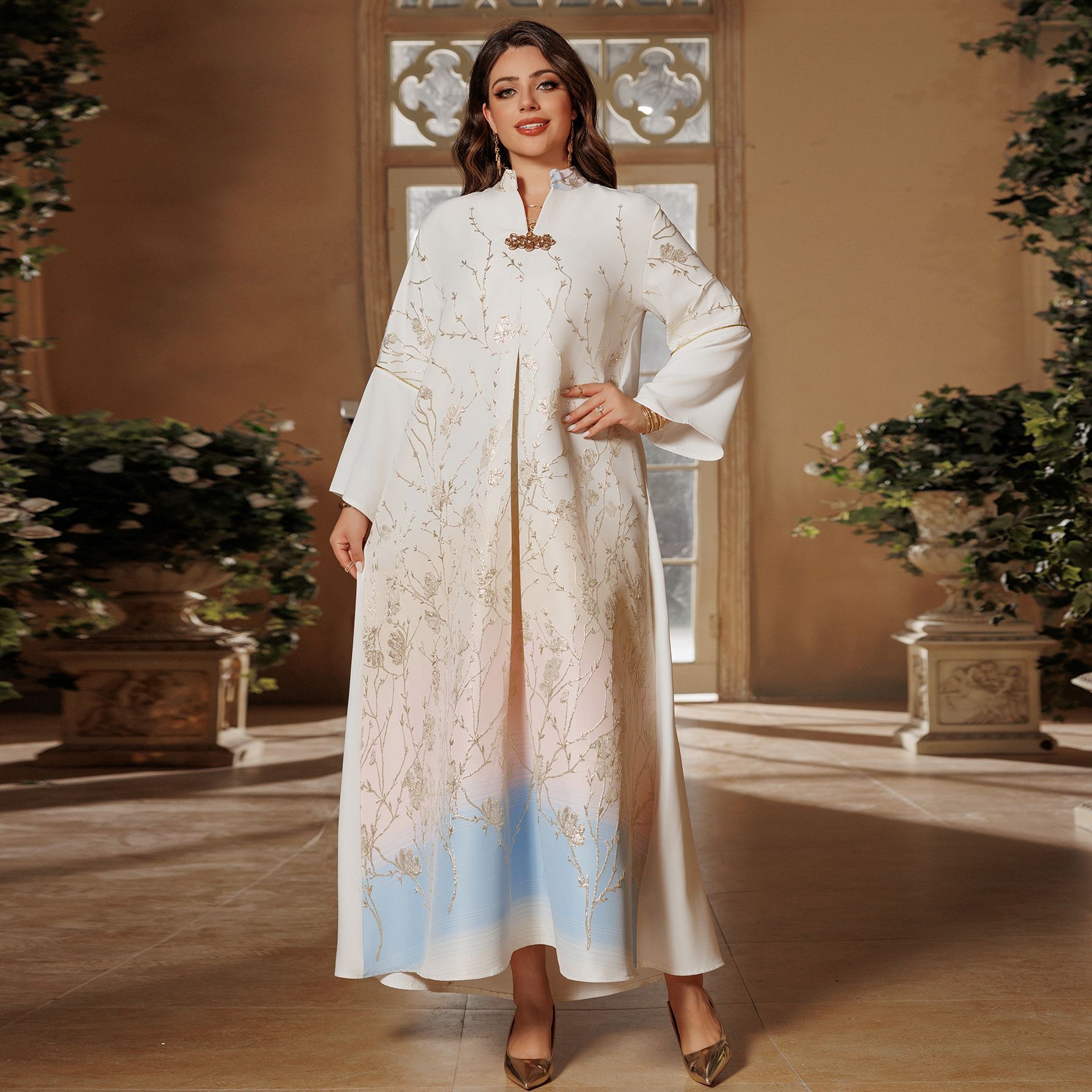 新中式旅游连衣裙女装宽松大码高端渐变色宴会晚礼服Kaftan dress