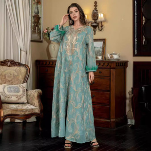 中东穆斯林阿拉伯高级感刺绣气质迪拜女士宽松长袍阿联酋连衣裙子