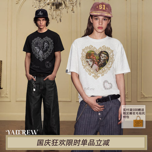 YADcrew复古骷髅爱心短袖T恤