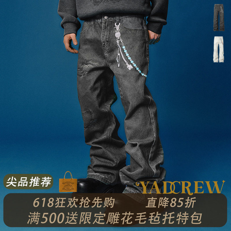 【陈立农同款】YADcrew亚德鲁链条打印牛仔裤美式街头直筒长裤