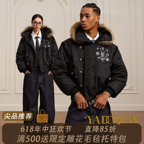 YADcrew宝石毛领bomber棉衣男冬季加厚保暖刺绣宽松外套外套潮牌