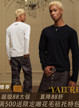 【春现货】YAD方盒LOGO弹力修身长袖T恤男印花圆领宽松型百搭打底