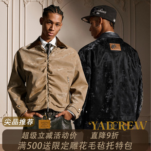YADcrew马年【丝绒骑士】真羊皮领褶皱丝绒皮料巴恩风翻领夹克