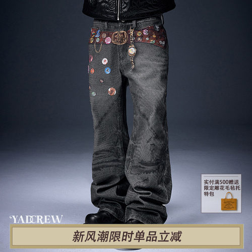 YADcrew亚德鲁 全裤彩蛋LOGO3D打印牛仔裤美式潮流直筒休闲长裤