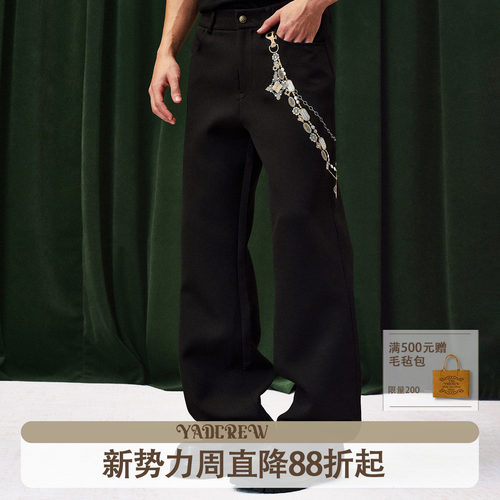 YADcrew免烫链条刺绣宽松美式复古长裤直筒西裤潮流休闲裤子