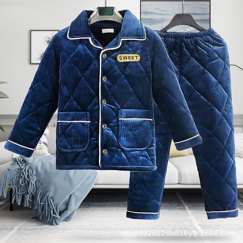 冬季儿童睡衣男童加厚睡衣家居服法兰绒特厚款中大童保暖一件