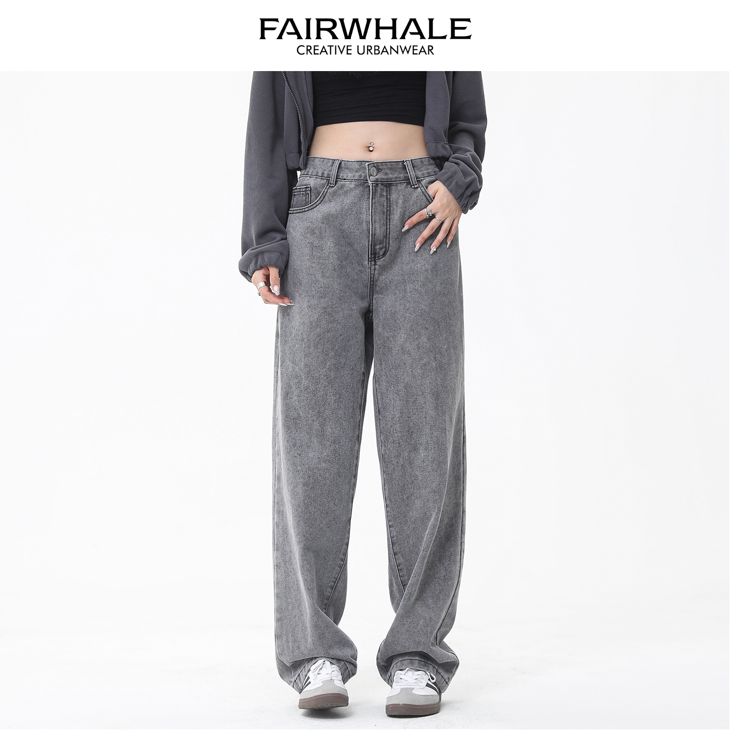 马克华菲美式休闲牛仔裤女2025秋新款户外阔腿裤百搭宽松直筒长裤