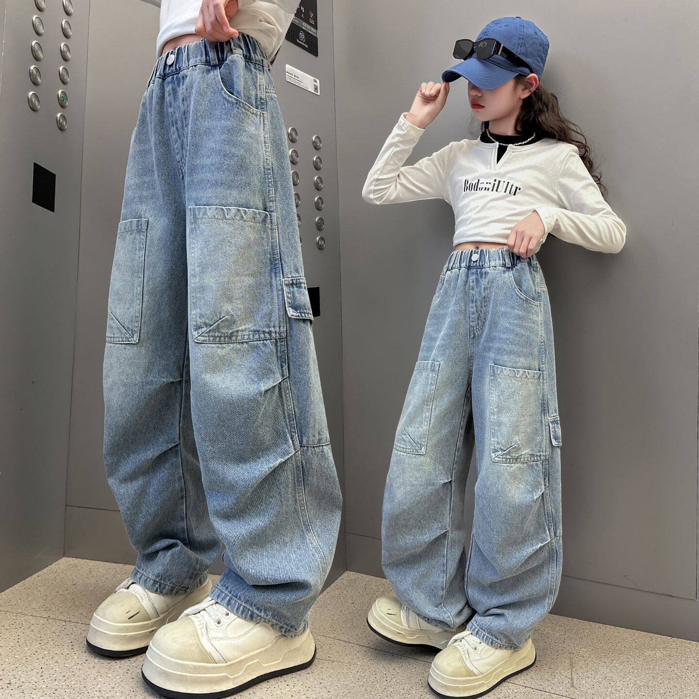 女童牛仔裤春秋款2025新款秋装中大童秋季休闲儿童裤子女孩工装裤