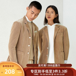 VGO灯芯绒西服外套秋季新款复古潮中青年休闲西服情侣套装上衣男