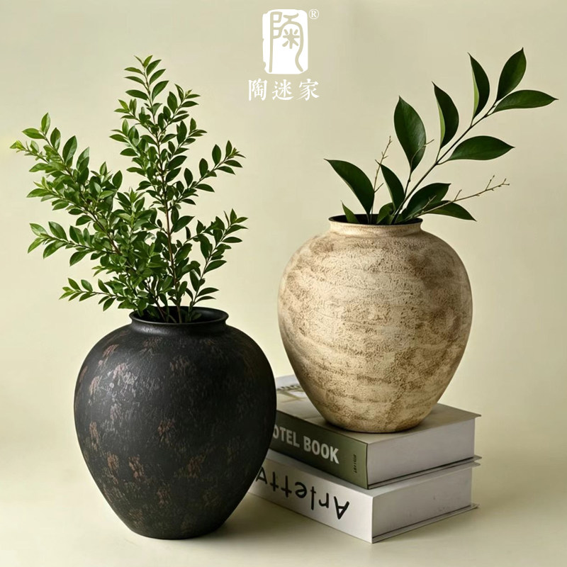 陶迷粉引素心花器大号桌面花瓶