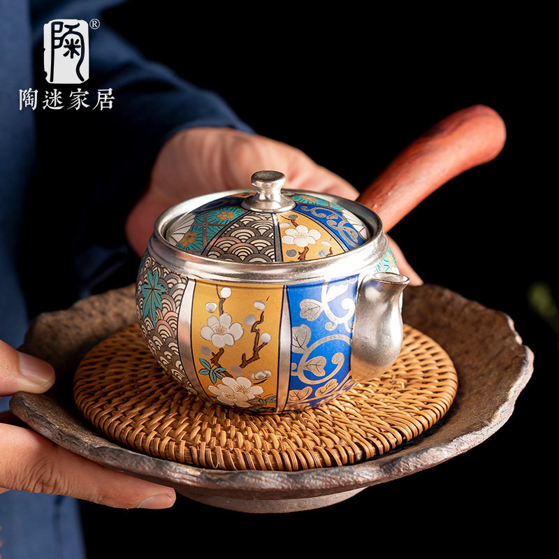 陶迷何赋森侧把壶包银茶壶轻奢泡茶用品银上做画茶杯银制公道杯