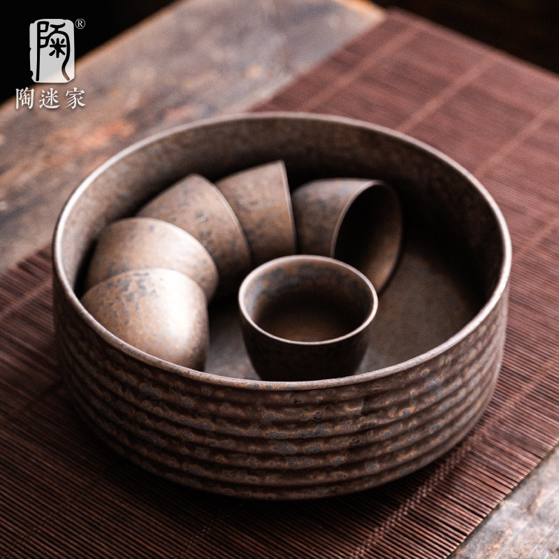 陶迷鎏金铁釉茶洗大容量茶碗复古陶瓷水孟笔洗废水茶渣缸功夫茶具