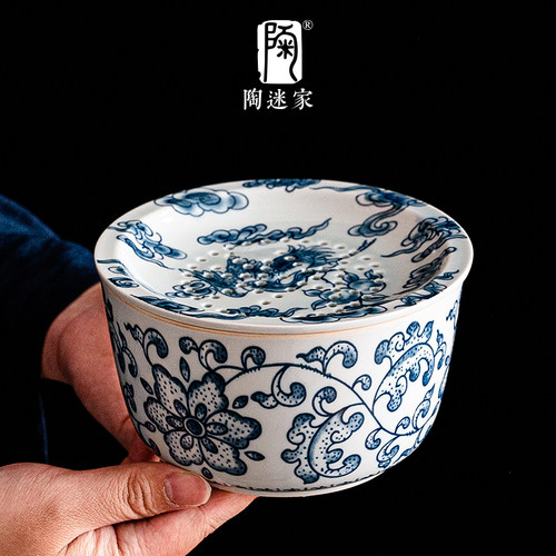 青花建水茶渣缸家用陶瓷废水桶