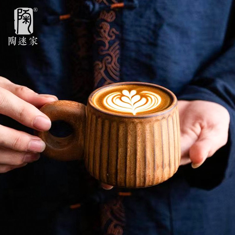 陶迷窑变陶瓷咖啡杯创意大耳朵马克杯家用水杯复古日式牛奶杯套装