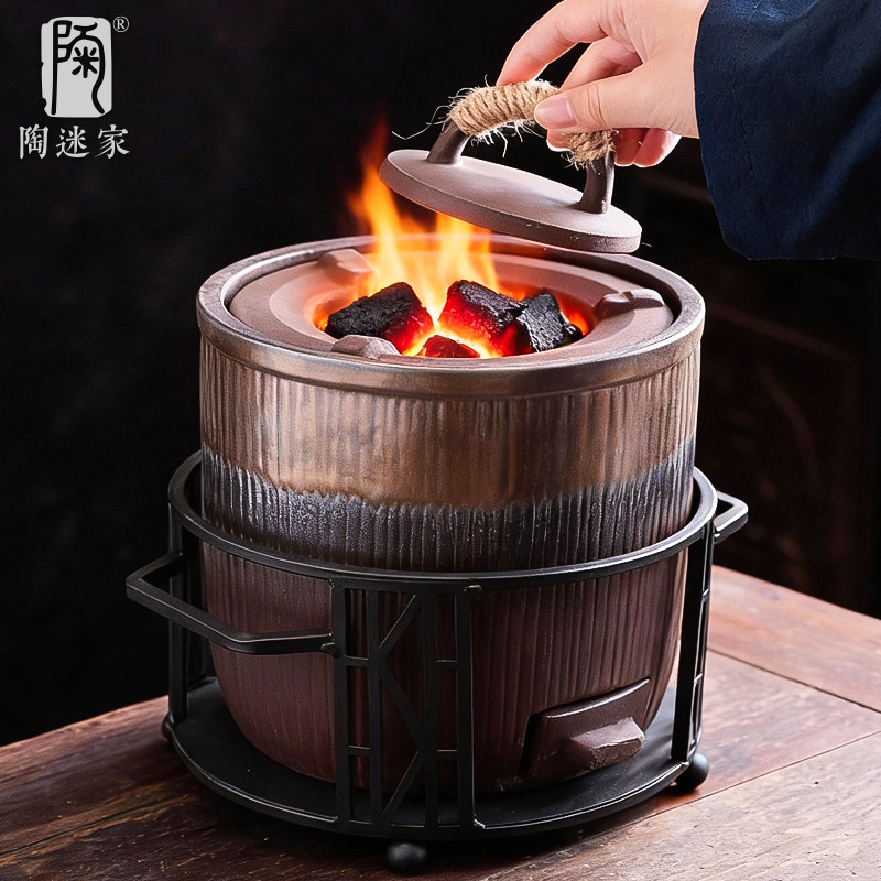 陶迷鎏金铁釉富强炉大号碳火炉围炉煮茶煤炉室外烧烤炉提梁壶套装,餐饮具,煮茶炉,淘宝优惠券,粉丝福利购,淘宝优惠卷