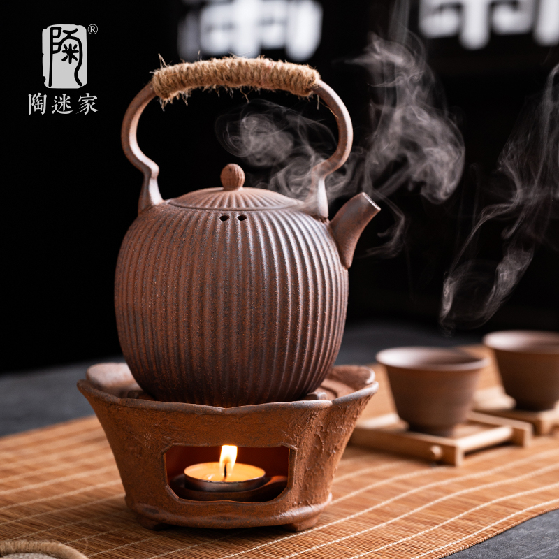 粗陶老岩泥提梁壶复古中式煮茶壶蜡烛明火温茶炉套装功夫茶具