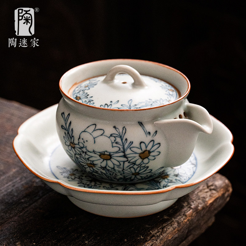 陶迷亚青缠枝莲手抓壶青花茶壶釉下彩贴绘陶瓷宝瓶壶家用功夫茶具