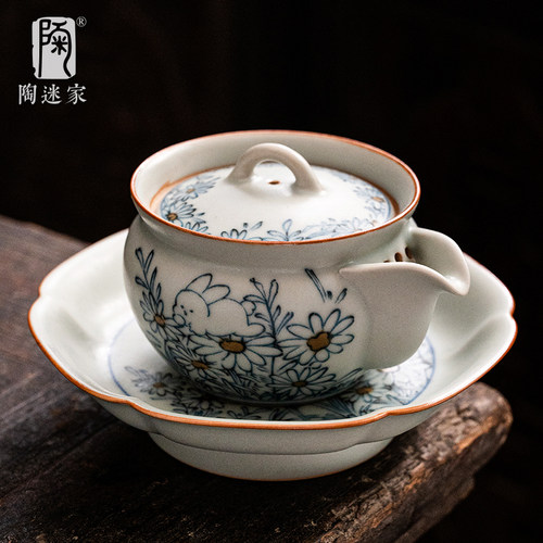 陶迷亚青缠枝莲手抓壶青花瓷茶壶