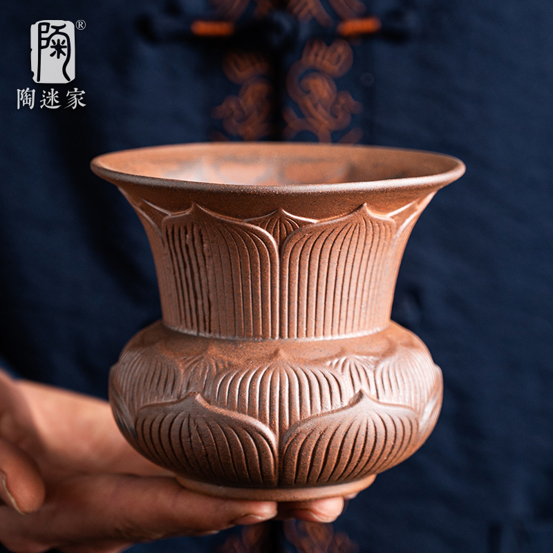 陶迷粗陶莲花建水陶瓷茶渣缸