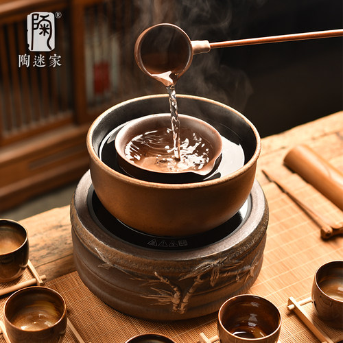 陶迷柴烧煮茶碗茶水分离大号碗勺