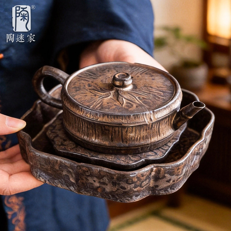 陶迷粗陶鎏金铁釉茶壶老岩泥陶瓷汉瓦壶家用小容量泡茶壶功夫茶具,餐饮具,茶壶,淘宝优惠券,粉丝福利购,淘宝优惠卷