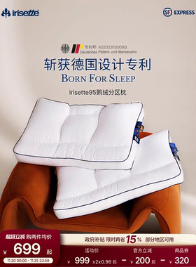irisette德国95鹅绒分区枕护颈椎助睡眠枕芯羽绒枕头可水洗护颈枕