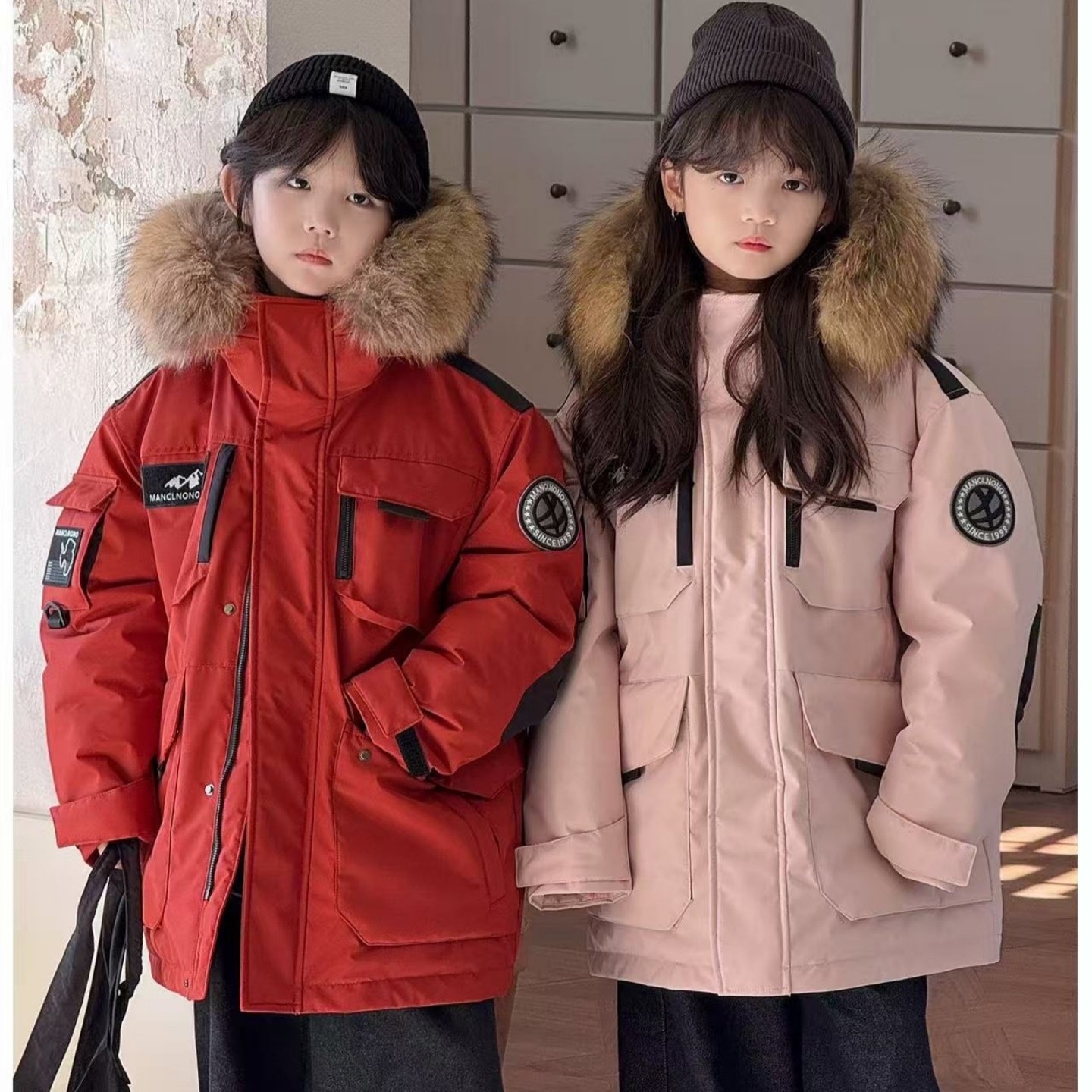 韩国冬季新款工装风毛领羽绒服男童女童中大童加厚保暖冲锋衣外套,童装/婴儿装/亲子装,羽绒服,淘宝优惠券,粉丝福利购,淘宝优惠卷