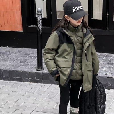 2024新款儿童冲锋衣三合一羽绒服户外男童可拆卸女童工装保暖外套