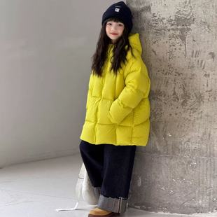 韩国儿童中长款羽绒服2025冬季新款男女童中大童泡芙加厚连帽外套