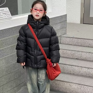 韩国儿童95白鸭绒羽绒服2025冬季新款男女童短款防风加厚连帽外套