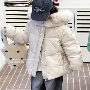 女童冬季洋气毛领连帽羽绒服儿童时尚百搭中长款羽绒外套