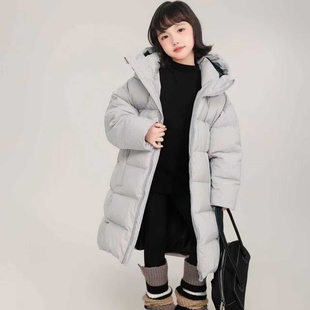 韩国儿童长款羽绒服2025冬季新款男女童中大童加长款加厚黑色外套
