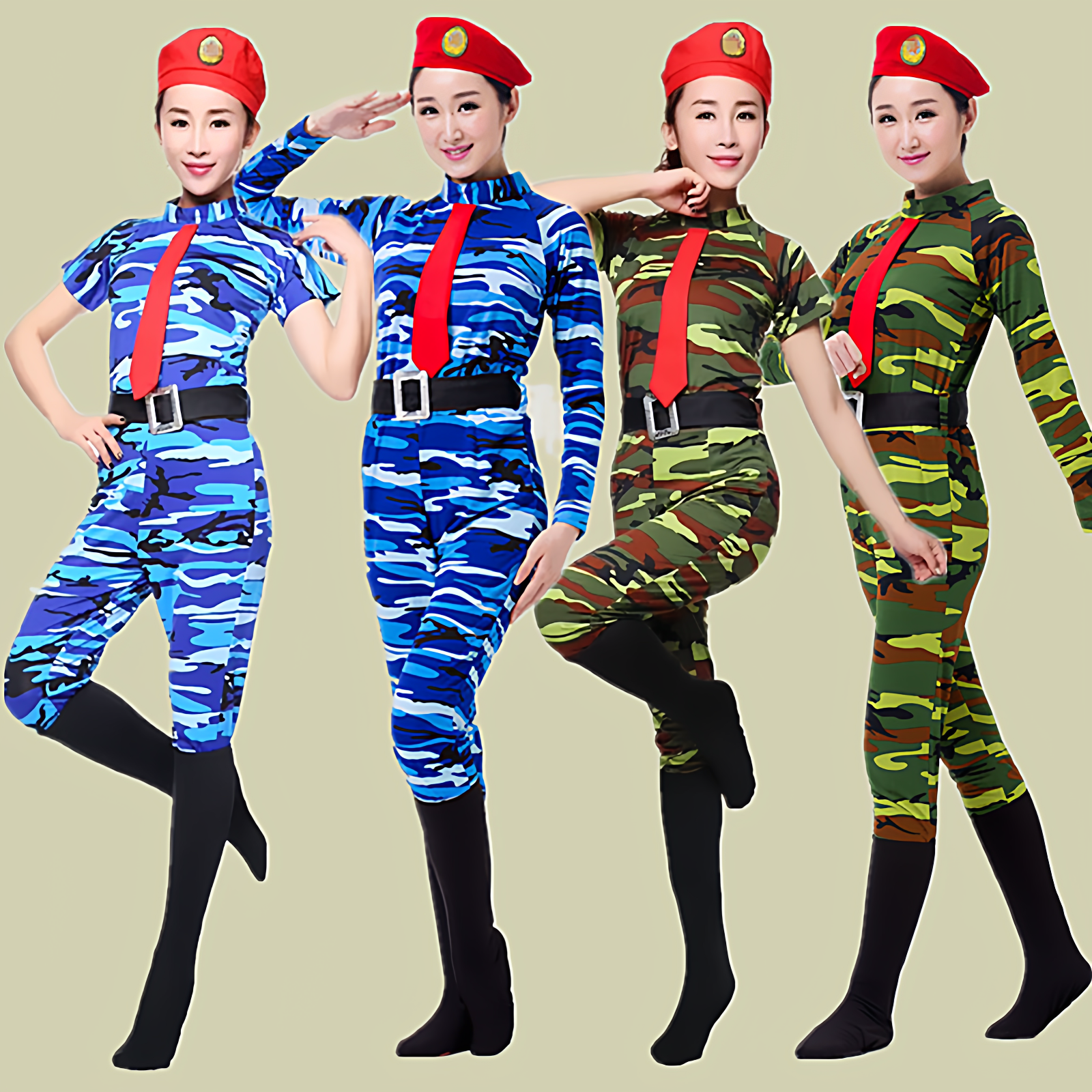 军旅舞蹈服男女迷彩演出服现代文艺弹力军装中年广场连体水兵套装