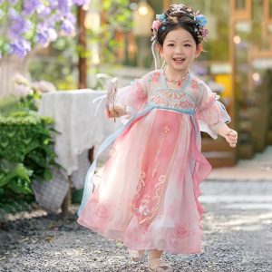 汉服女童夏季新款儿童中国风连衣裙2025女孩古风飘逸公主裙襦裙