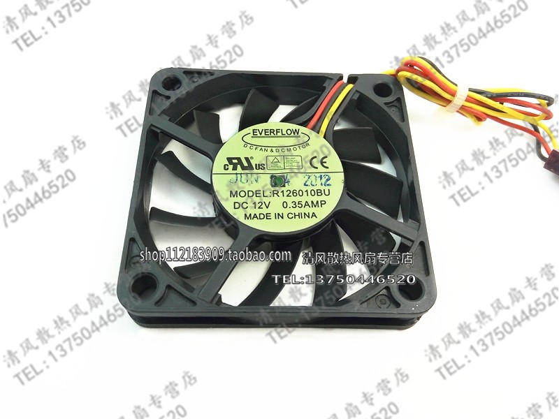 台湾 EVERFLOW R126010BU 6010 6CM 12V 0.35A双滚珠 大风量 风扇