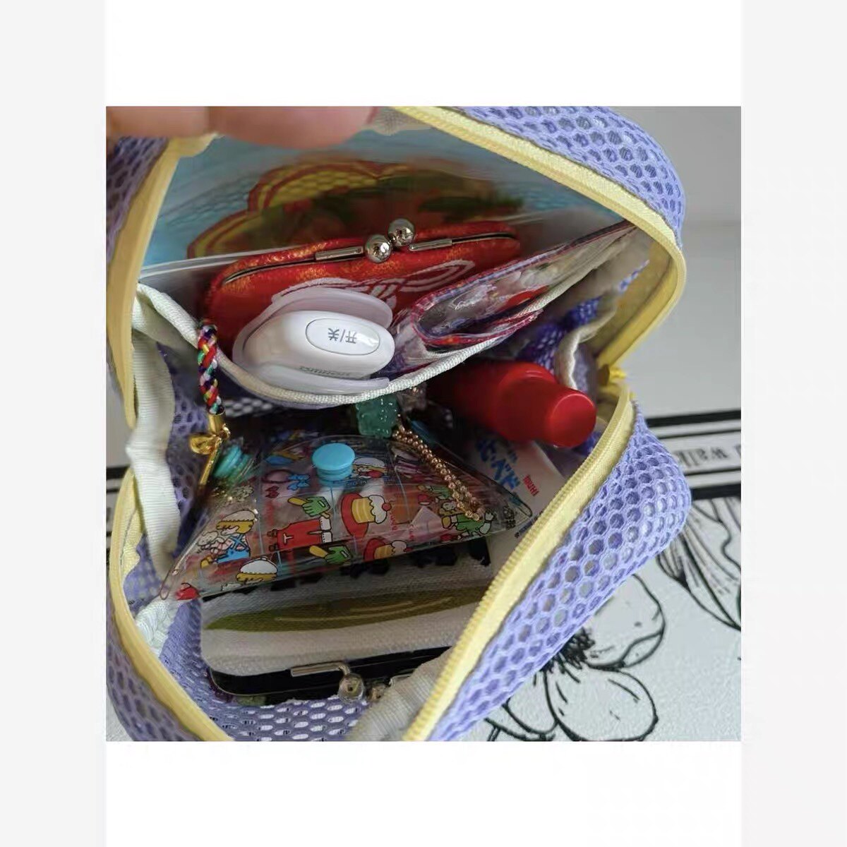 现货！日本彩色网纱豆腐包 超轻网格杂物收纳小包 多用途收纳包