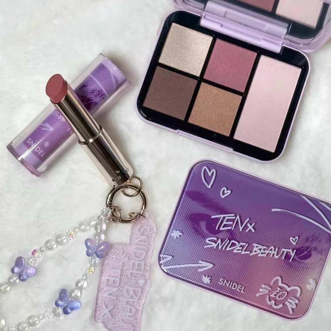 在途 日本SNIDEL BEAUTY联名紫蝴蝶心跳面部综合盘EX05口红带吊坠