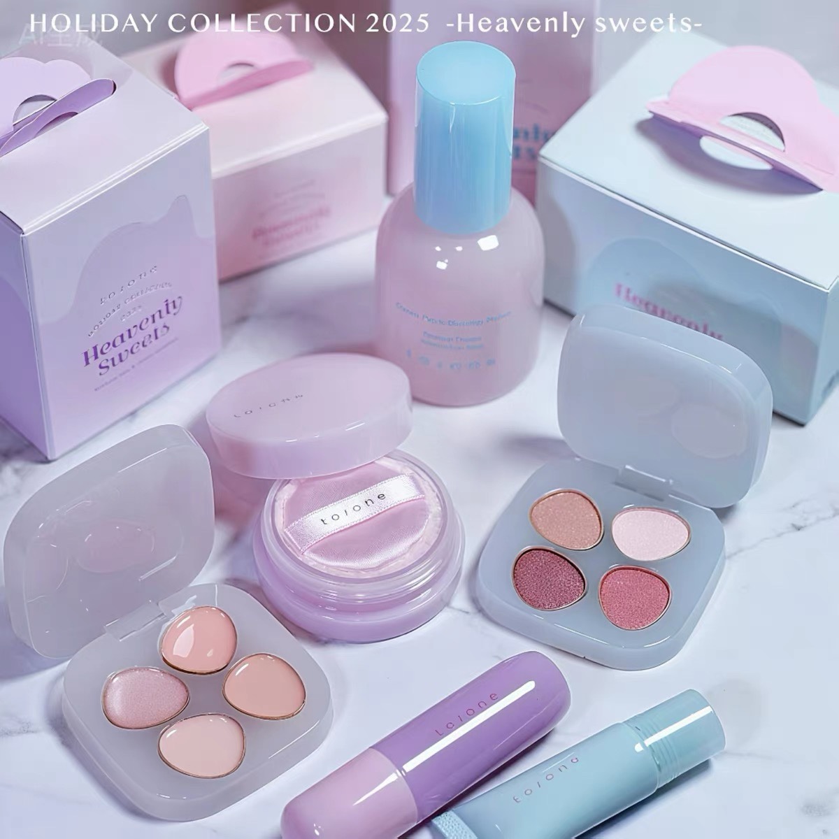 现货！to/one2025圣诞限定套装toone四色眼影唇釉 遮瑕散粉套装
