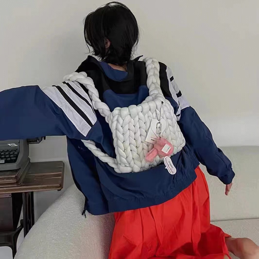 手工编织diy双肩包可爱背包冰岛毛线双肩包女生自制韩版书包