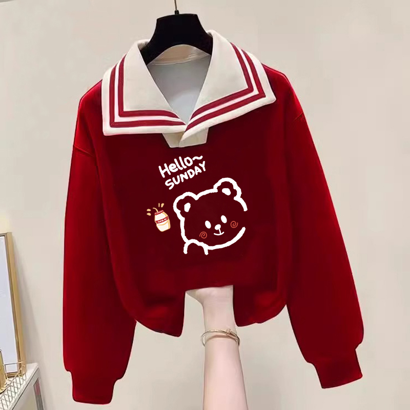 女童独特超好看秋冬加绒卫衣2025新款冬装中大童春秋长袖红色上衣