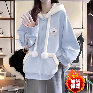 女童超好看韩系加绒外套2026新款今年流行爆款中大童冬装羊羔卫衣