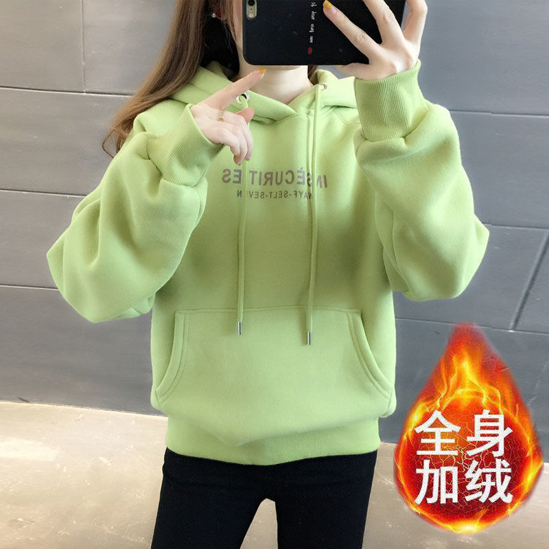 纯棉加绒卫衣女童连帽加厚上衣