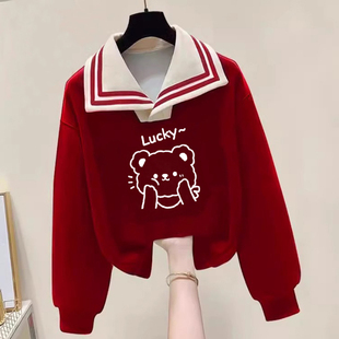 女童加绒红色卫衣2026春装新款今年流行爆款中大童装超好看上衣