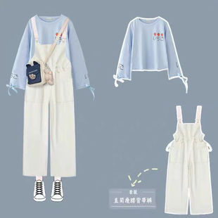 女童巨好看秋装洋气套装2025春秋新款炸街网红中大童春装背带裤子