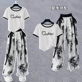 超好看女童短袖t恤套装潮牌2026夏季新款中大童国风短款薄款上衣